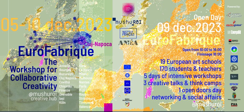 Affiche EuroFabrique, événement regroupant 19 écoles d'art européennes